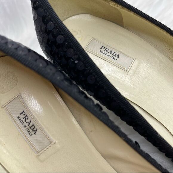 Prada Sequin Satin Bow Heels Black 36.5 - Picture 3 of 8